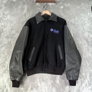 Vintage CPS Jacket Mens Medium Black Wool Leather Sun Microsystems Java Varsity